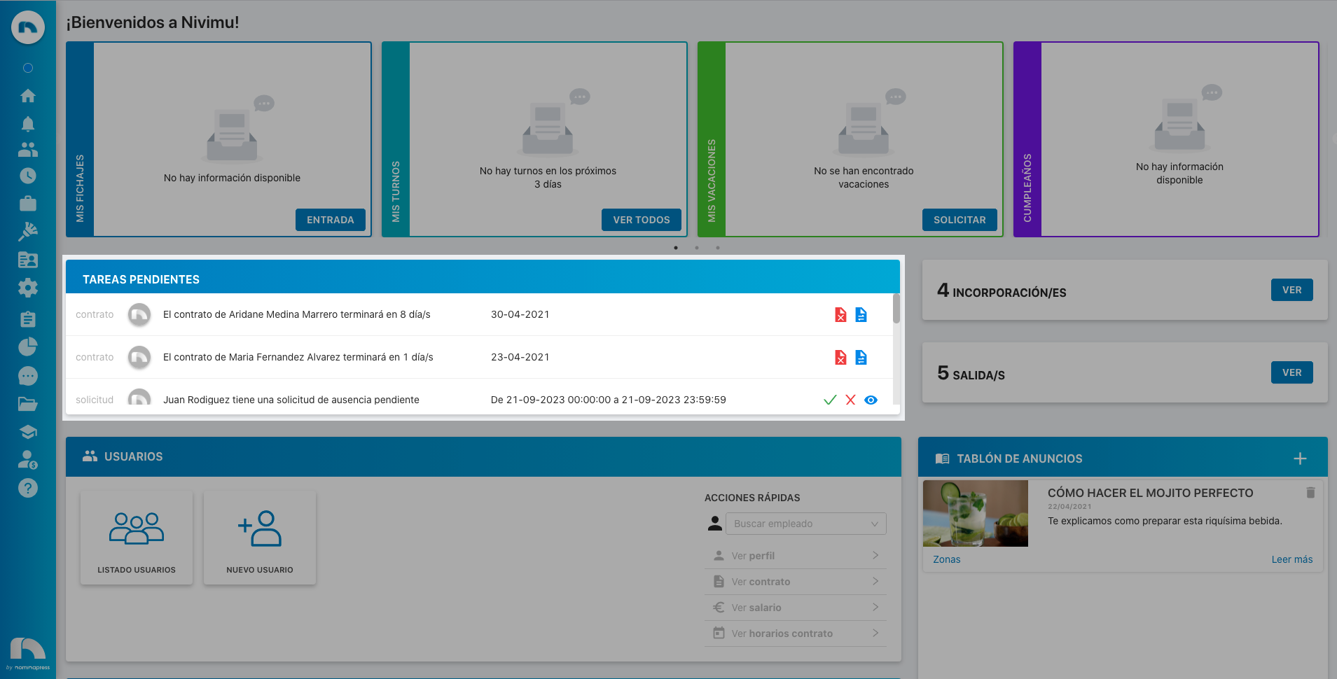 Tareas de finalización de periodo de prueba