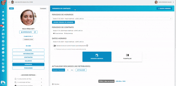Crear horario del contrato