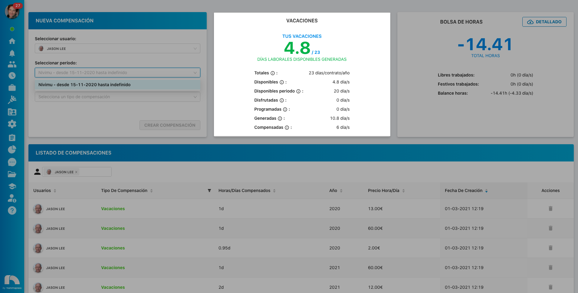 Ver datos compensaciones en informe de vacaciones Ver datos compensaciones en informe de vacaciones