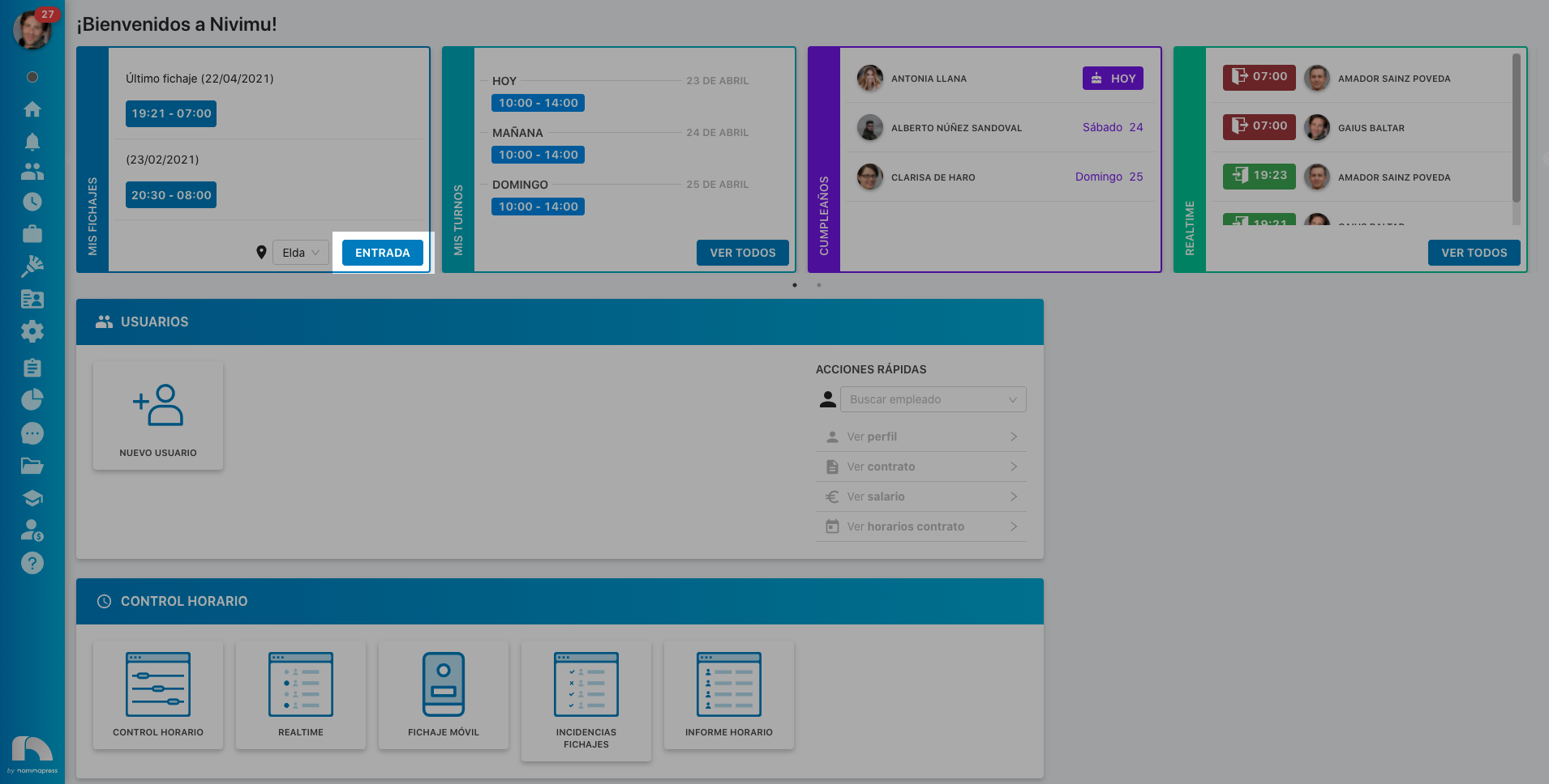 Widgets Fichajes - botón fichaje