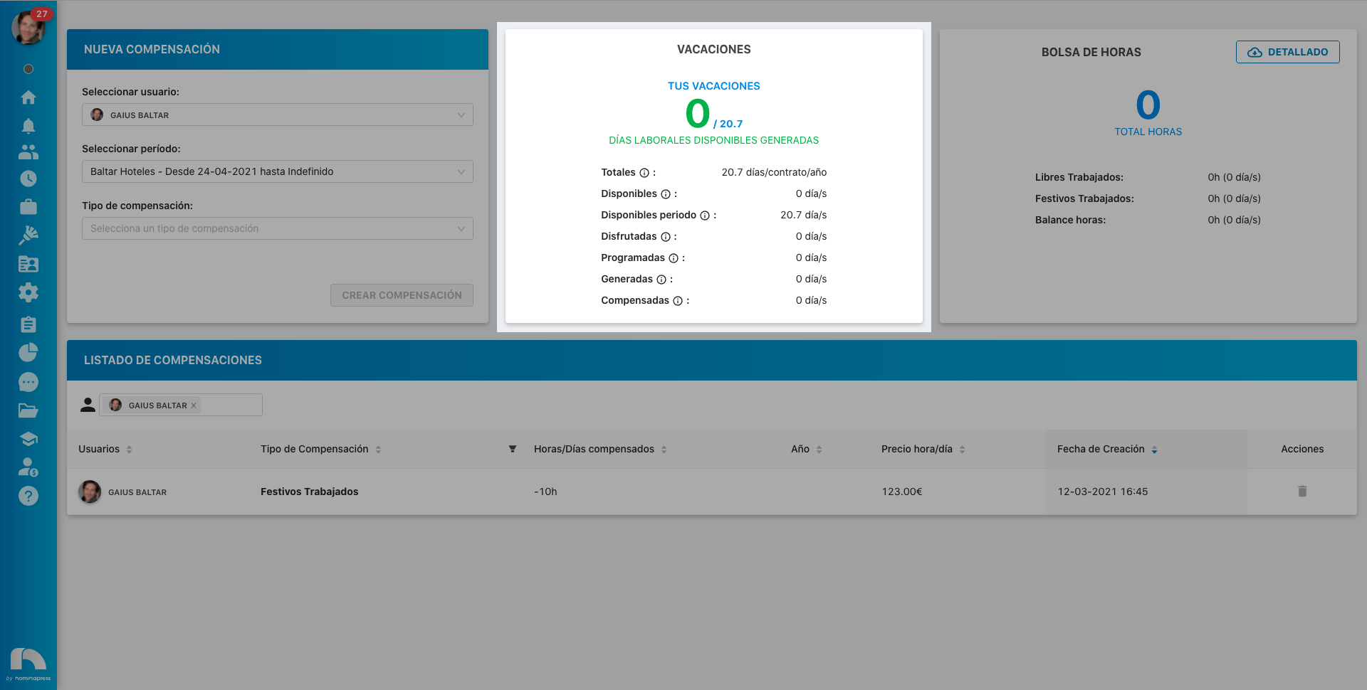 Widget Vacaciones
