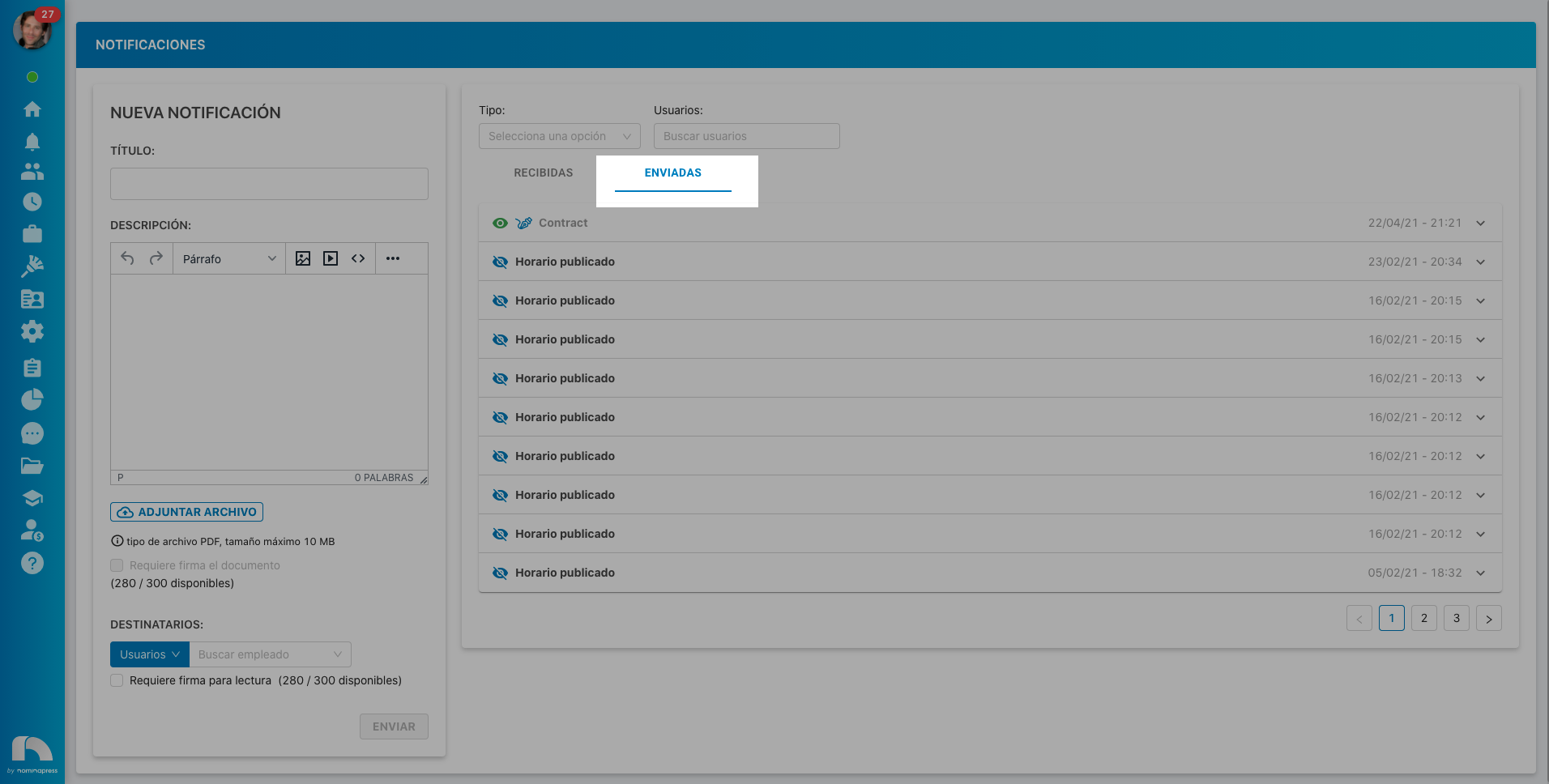 Acceder a todas las notificaciones enviadas