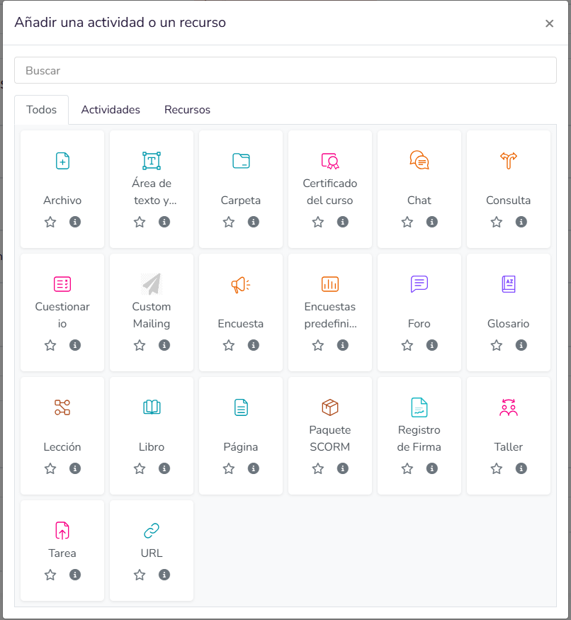Activities menu