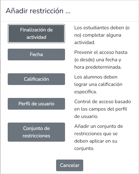 Restrictions menu